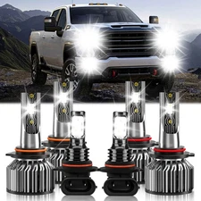 LED Headlight Kit High Low Beam Bulb Fog Light 6500K For GMC Sierra 1500 2003-05