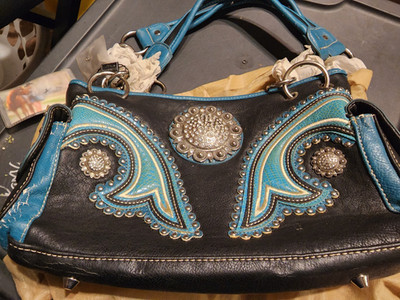 Montana West JAK-8085BK Black & Turquoise Western Studded Handbag   NWT   MSRP $