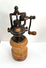 Vtg 8" OLD FASHION HAND CRANK COPPER WOOD PEPPER MILL SPICE GRINDER Watkins GIFT