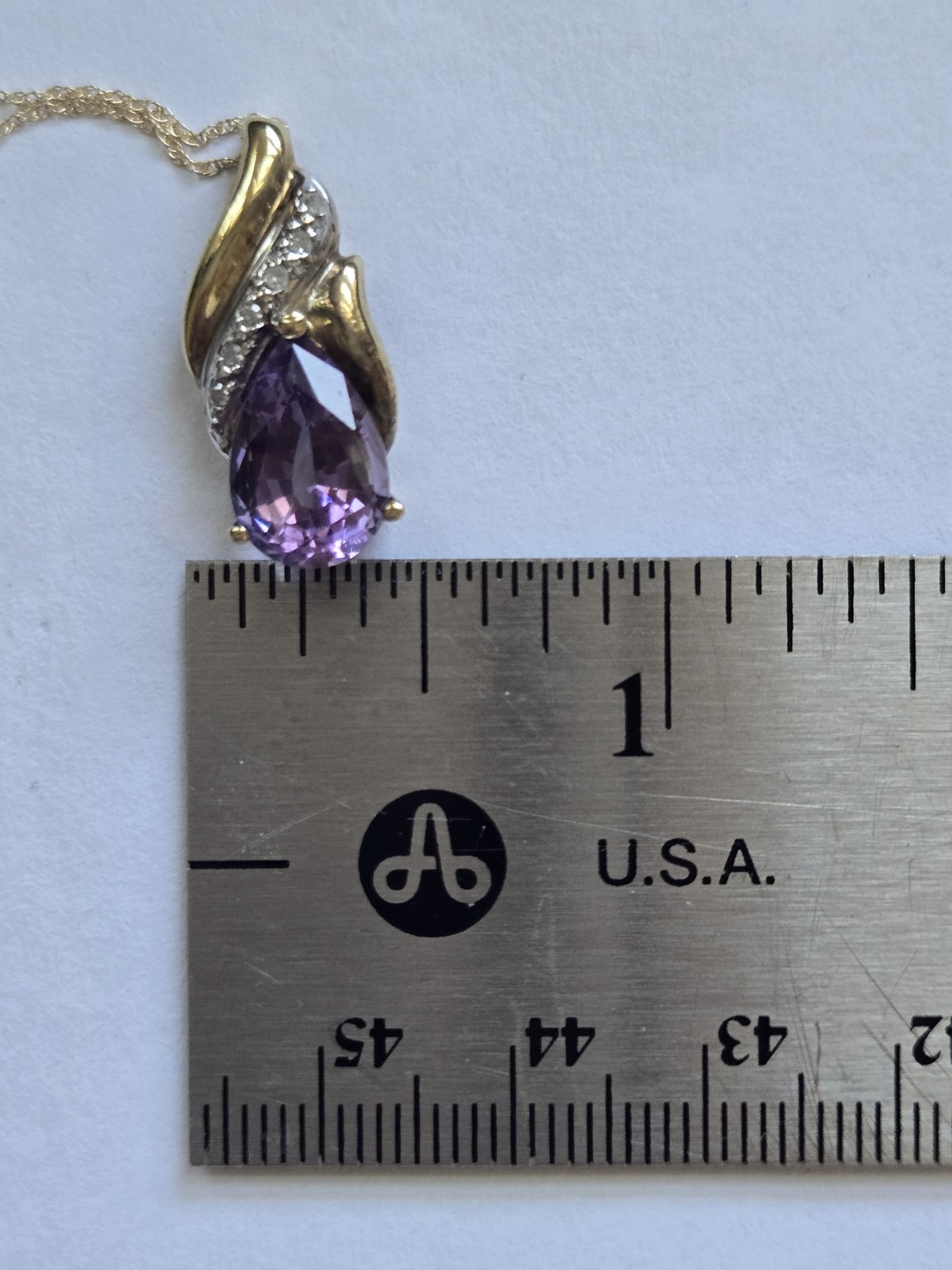 10K Solid Gold Diamond Amethyst Drop Pendant Neck… - image 18