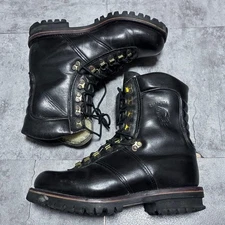 Chippewa Lace-Up Work Boots, Black Leather with Hardware, Size 7E #1208