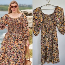 AUTOGRAPH Size 18 Romantic Floral Smocked Boho Pockets Dress Cottagecore BNWOT