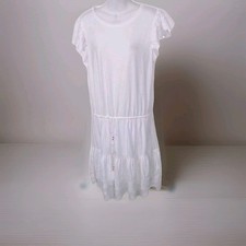 Ralph Lauren White Dress,  Ruffle Lace Trim On Hem And Shoulders Size 14