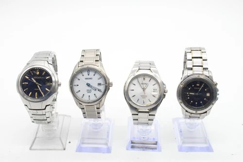 F x4 Vintage Gents Quartz Seiko Wristwatches Not Working inc Solar, Perpetual