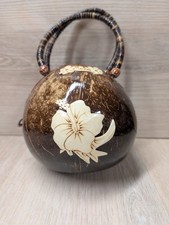 Vintage Hawaiian Coconut Shell Beaded Purse Handbag Aloha Tiki Island Style