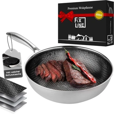 FIXLINE® Premium Wok Wabenpfanne 28cm Edelstahl Wok Pfanne Induktion 28cm IIWahl - Bild 1 von 4