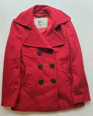 Burberry London coat women's XL red wool cashmere blend double breasted peacoat