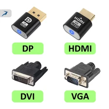 Dummy Plug Headless Ghost HDMI VGA DVI Display Port DP Emulator PC Adapter 4K