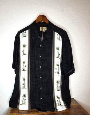 Hollis River Black Shirt with Cream and Palm Tree Accents 2XLT