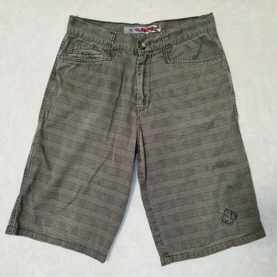 Volcom Stone Shorts Mens 32 W30 Brown Check Plaid Houndstooth Embroidered VTG - Image 2 of 4