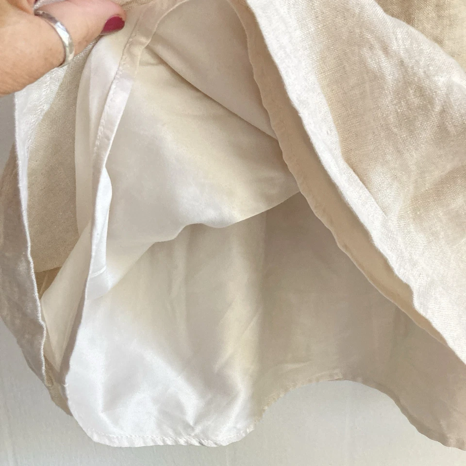 Kensie Linen Dress Beige Sleeveless Sheath Natural Neutral Petal Appliqué Sz L - Image 3 of 4