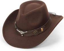Felt Fedora Western Cowboy Hat for Women Men Rolled Wide Brim Retro Rodeo Cowgir