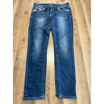 Grace in LA Jeans Womens 32 Blue Women Easy Fit Embellished Straight Leg