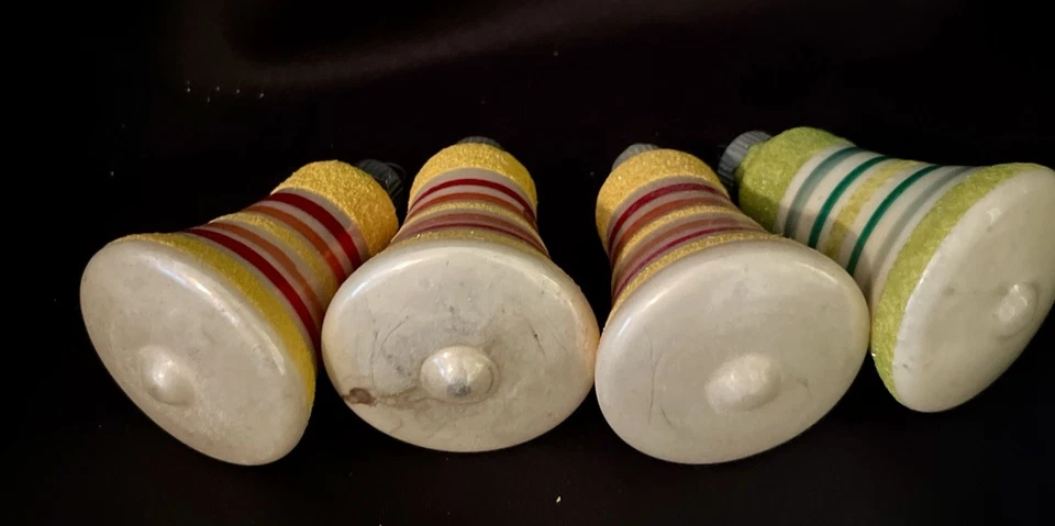 7 Vintage Mica Striped Mini Glass Bell Christmas Ornament ~ Shiny Brite ~ No Box - Image 4 of 4