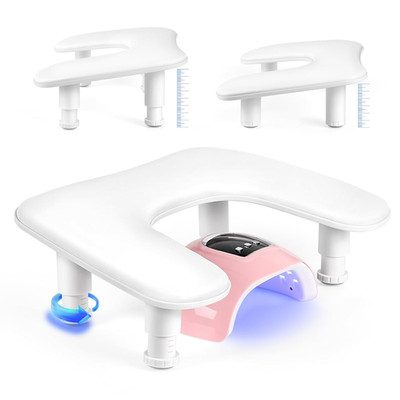 Manicure Arm Rest for Nails Tech: U-Shaped Adjustable Nail Armrest - White PU Le