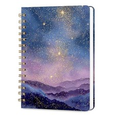 Lined Spiral Journal Notebook for Work A5, 160 Pages, Golden Starry Sky