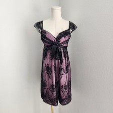 Vintage Y2K Sequin Hearts Pink Black Lace Empire Waist Midi Dress School Dance S