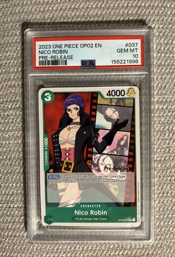 2023 ONE PIECE OP02-PARAMOUNT WAR PRE-RELEASE #037 NICO ROBIN PSA 10