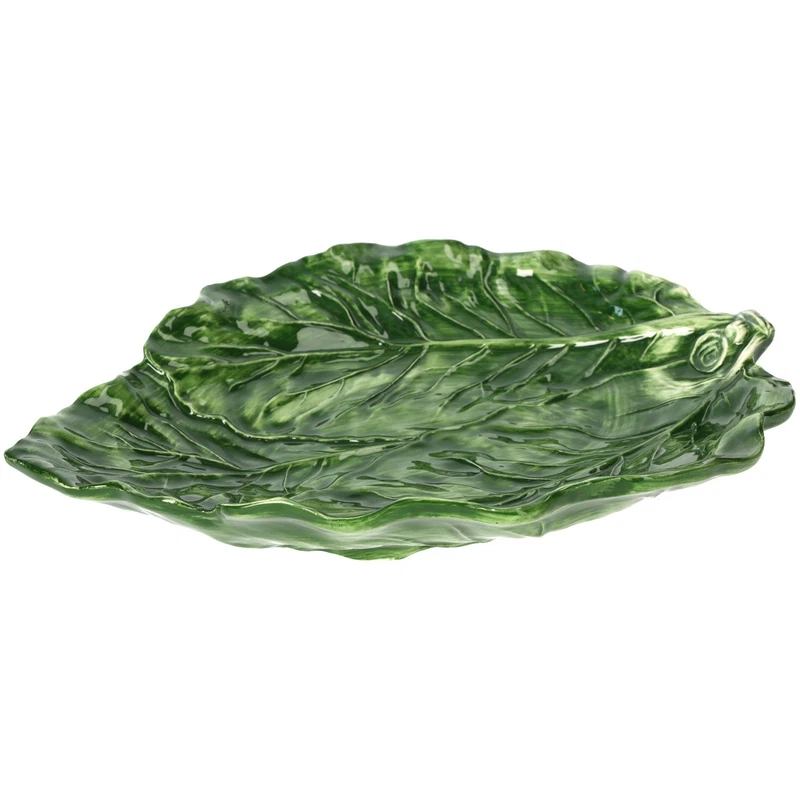 Piatto Foglia di Verza Verde Ceramica Made in Italy Decorativo da Portata 38 cm