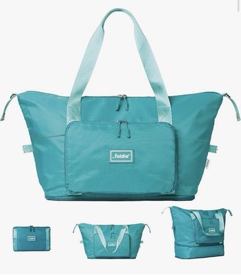 The Foldie Travel Bag Zip Closure Foldable Expandable Carry-On Tote Teal