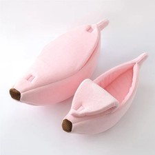 Banana Cat Bed Cozy Pet House Soft Mat Warm Durable Cute Basket Kennel Pink