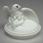 Westmoreland Milk Glass Eagle Nest Covered Dish Vtg Candy Trinket USA Patriotic￼