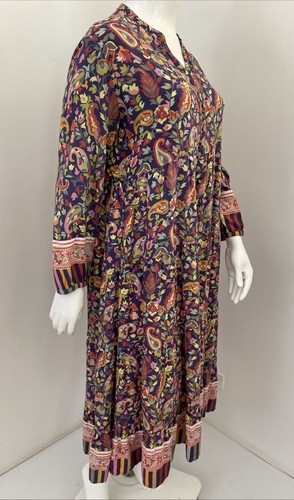 Adrift 3XL Colourful Floral Paisley Tiered A Line Button Up Dress Velvet Trim - Picture 7 of 18
