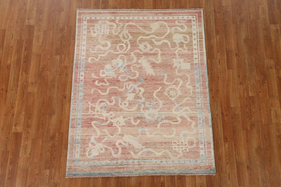 Vegetable Dye Oushak Turkish 4x5 Area Rug Hand-knotted Transitional Wool Carpet - Image 2 of 4