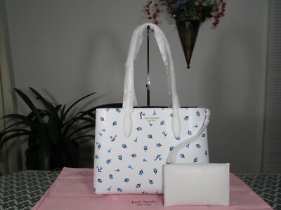NWT Kate Spade PVC All Day Dainty Bloom Large Floral With Pouch Tote Optic White