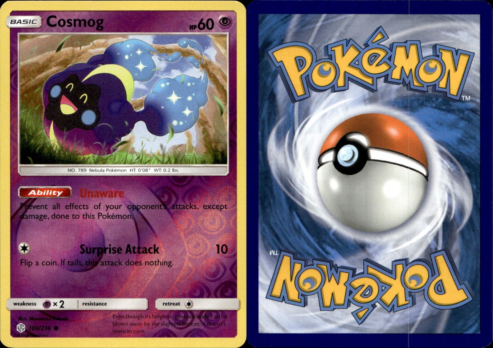 LP Pokemon Cosmog - 100/236 - Common - Reverse Holo Unified Minds NM