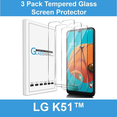 3 Pack Full Cover Screen Protector High Clear Tempered Glass for LG K51 Q51 