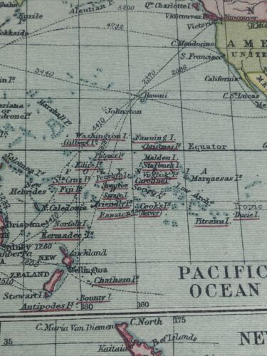 Map 1913: Pacific Ocean New Zealand Australia Original Vintage Print 28/29 B - Picture 3 of 13