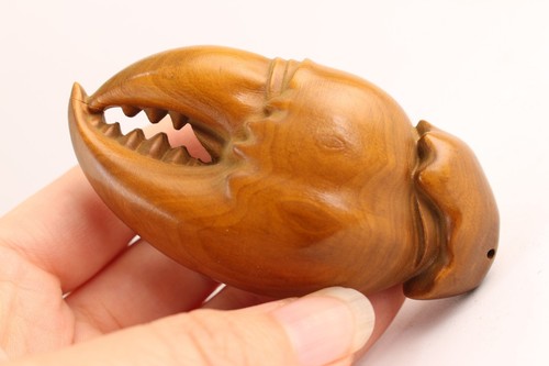 Fortune Japanese boxwood hand carved Crab clip Figure statue collectable netsuke - Afbeelding 1 van 7