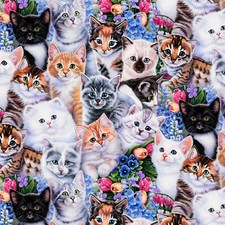 Fabric Cats Kittens and Flowers Cotton DTEXTILES 1/4 Yard 2026