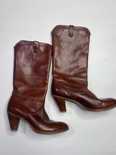 VTG DINGO 70s Boho Brown Leather Heel Boots Cowboy Western Sz 8.5 Fit Small 7.5