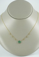 1.15CTW Emerald Slice with Diamonds Sapphires Necklace 14k Yellow Gold 16-18"