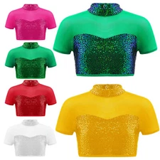 Kids Girls Cutout Back Carnival Theme Party Dance Crop Top Stage Performance