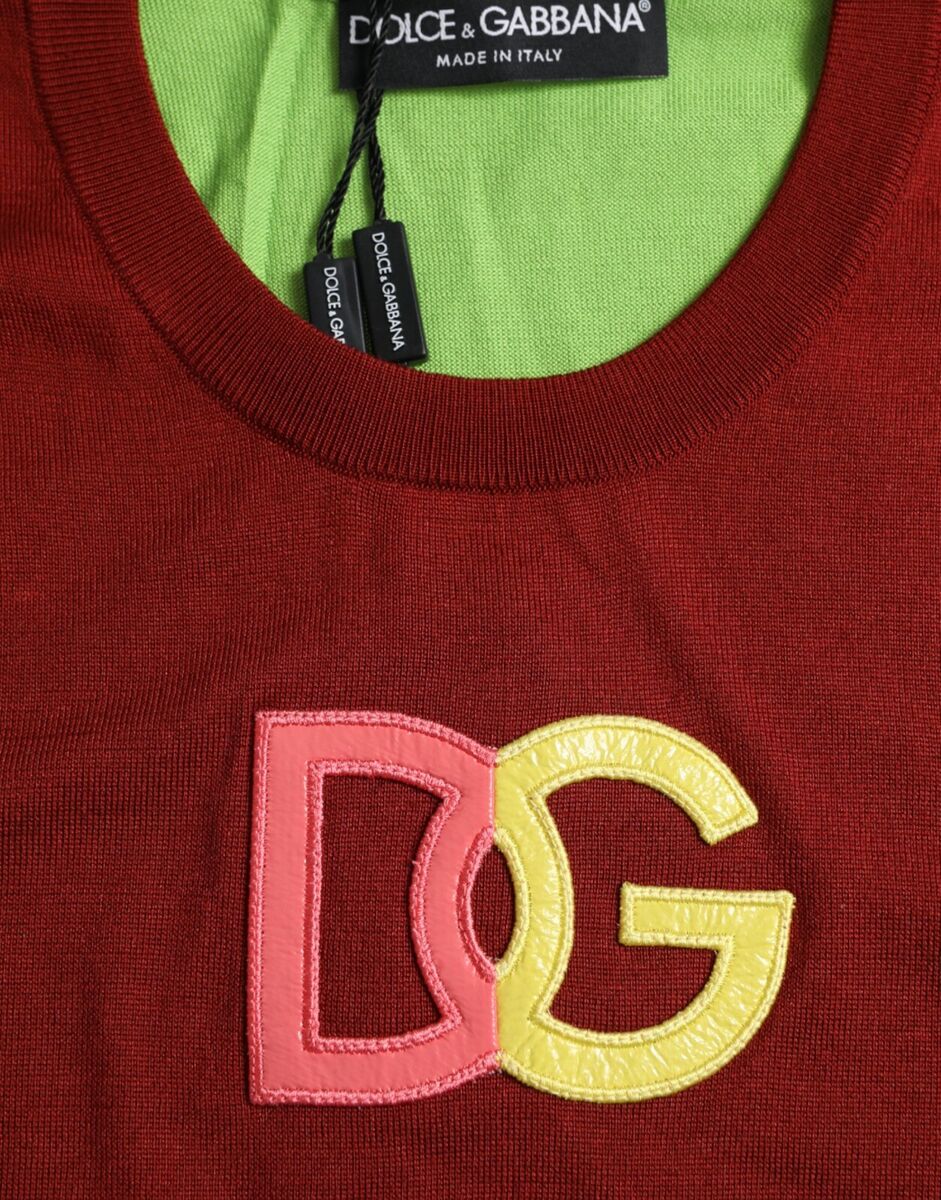 DOLCE & GABBANA Top Tank Red Green Silk DG Logo Sleeveless DOLCE & GABBANA Top Tank Red Green Silk DG Logo Sleeveless