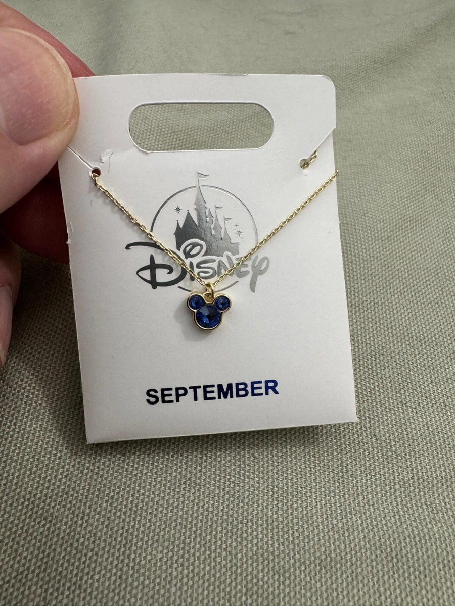 Disney Parks Mickey Mouse Faux Sapphire September Birthstone Necklace Gold Tone