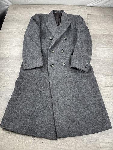 Vintage Hammersley Overcoat Mens 42 Gray Wool Cashmere Long Made In England - Picture 2 of 12
