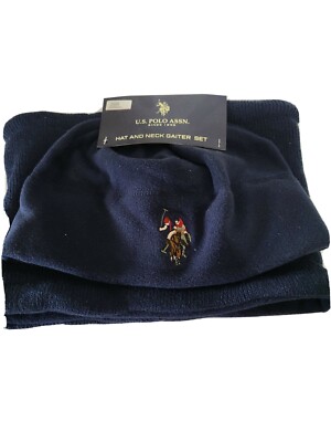 U.S. Polo Assn 2Pc Gift Set Men's Navy Blue Knit Hat and Neck Gaiter New W/Tags