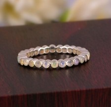 Fire Opal Eternity Engagement Band 925 Sterling Silver Band Ring For Her