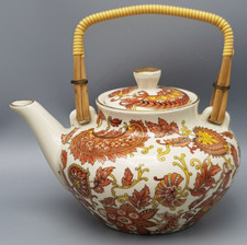 WAKU alte TEEKANNE orange MusterAsia-Style Ø ca.14,3 cm/ ca.12,5cm hoch gut