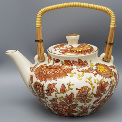 WAKU alte TEEKANNE orange MusterAsia-Style Ø ca.14,3 cm/ ca.12,5cm hoch gut
