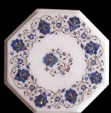 15" marble Side Table Top Lapis Inlay Handicraft For Home & Garden Decor