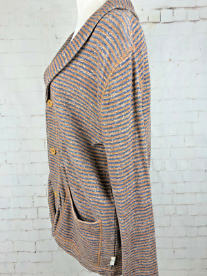 KOTO 100% COTTON Orange Striped Terry Knit Button Front Jacket Sz
