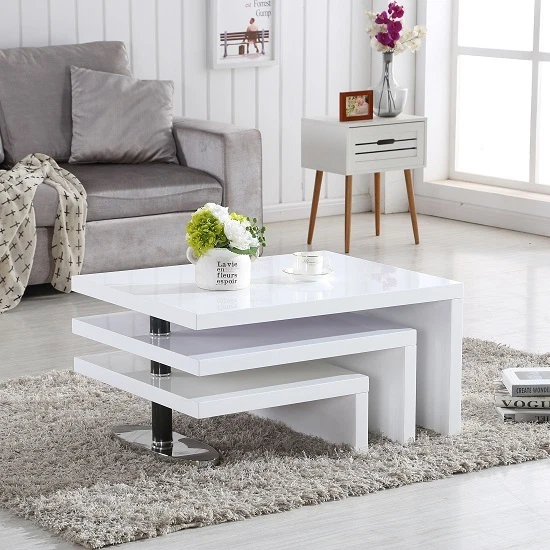 Design Rotating High Gloss Coffee Table With 3 Tops In White eBay