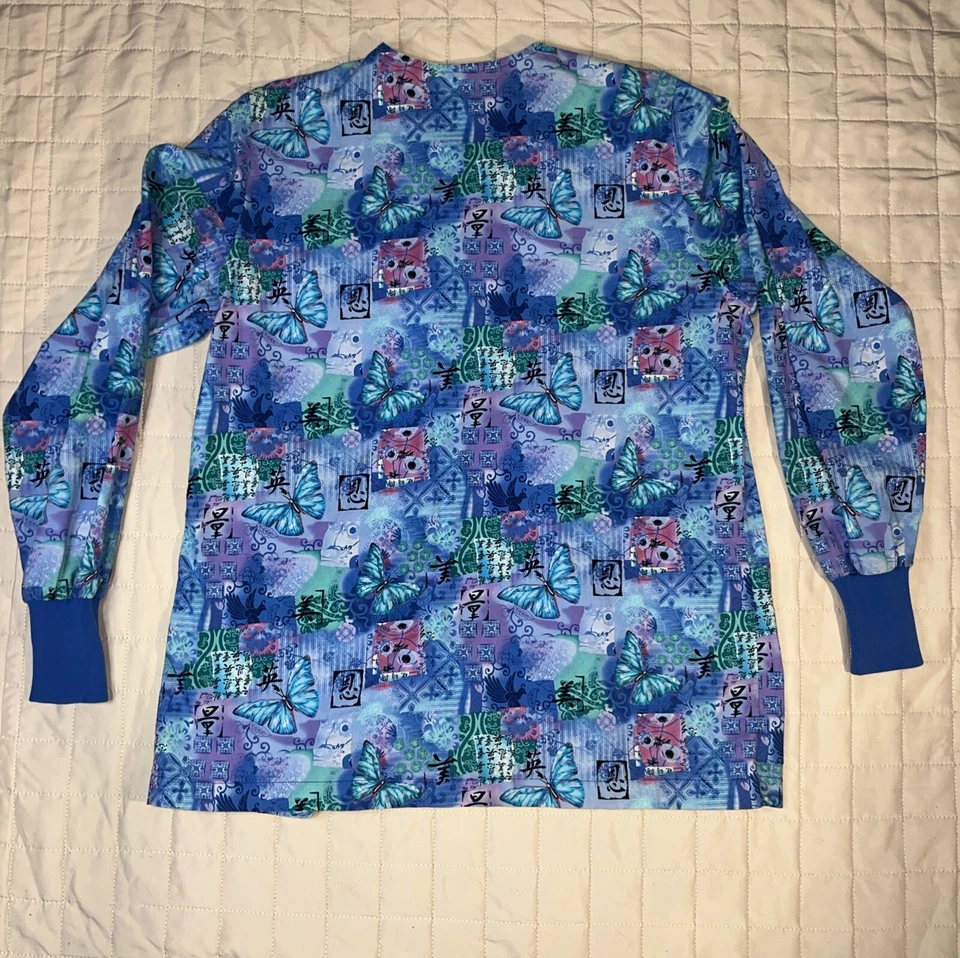 Scrub Jacket Peaches Medium NWOT Butterflies, turquoise, pink, and purple - Image 3 of 4