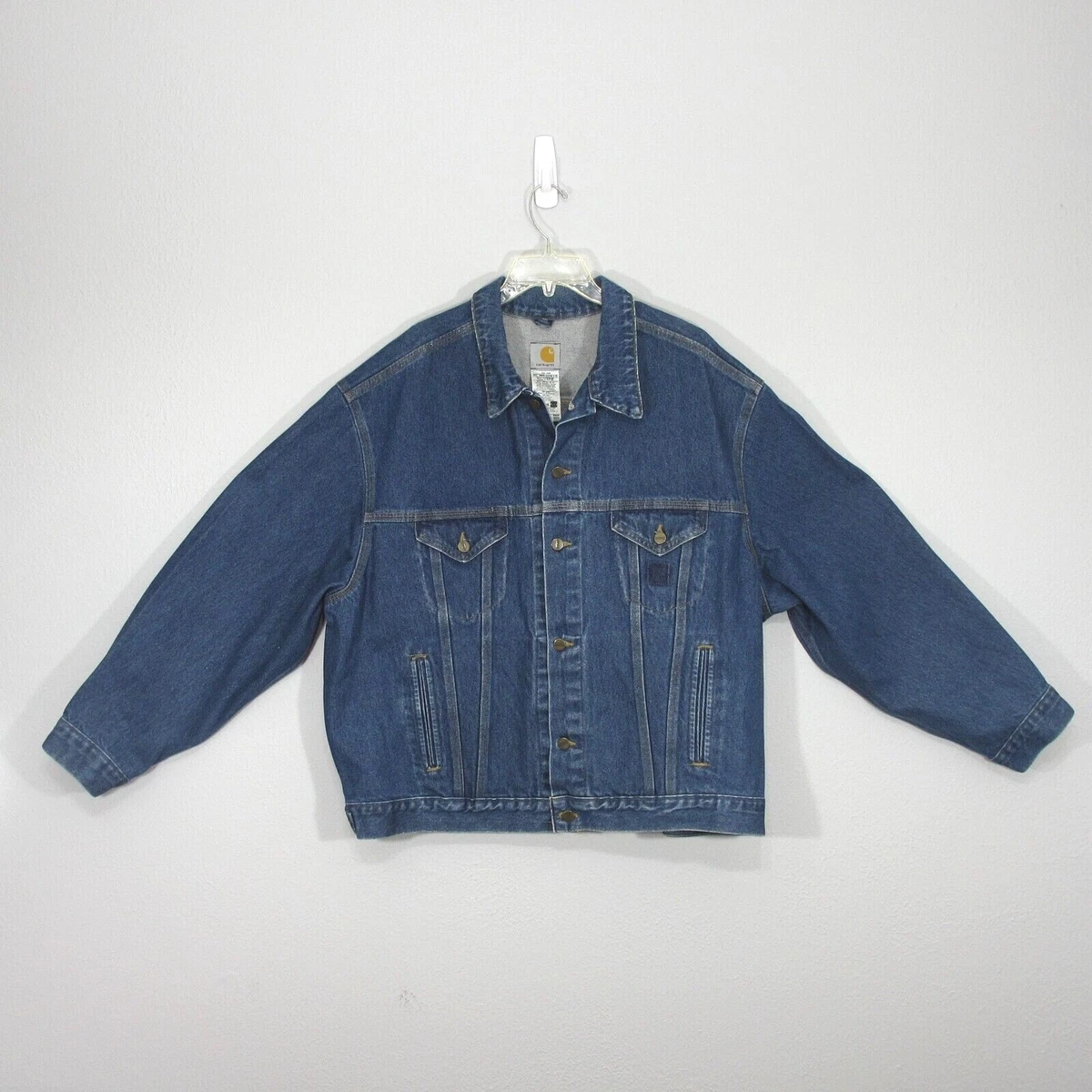 Vintage Carhartt Men s Denim Blue Jean Jacket 2XL Trucker Work Chore J12 DST