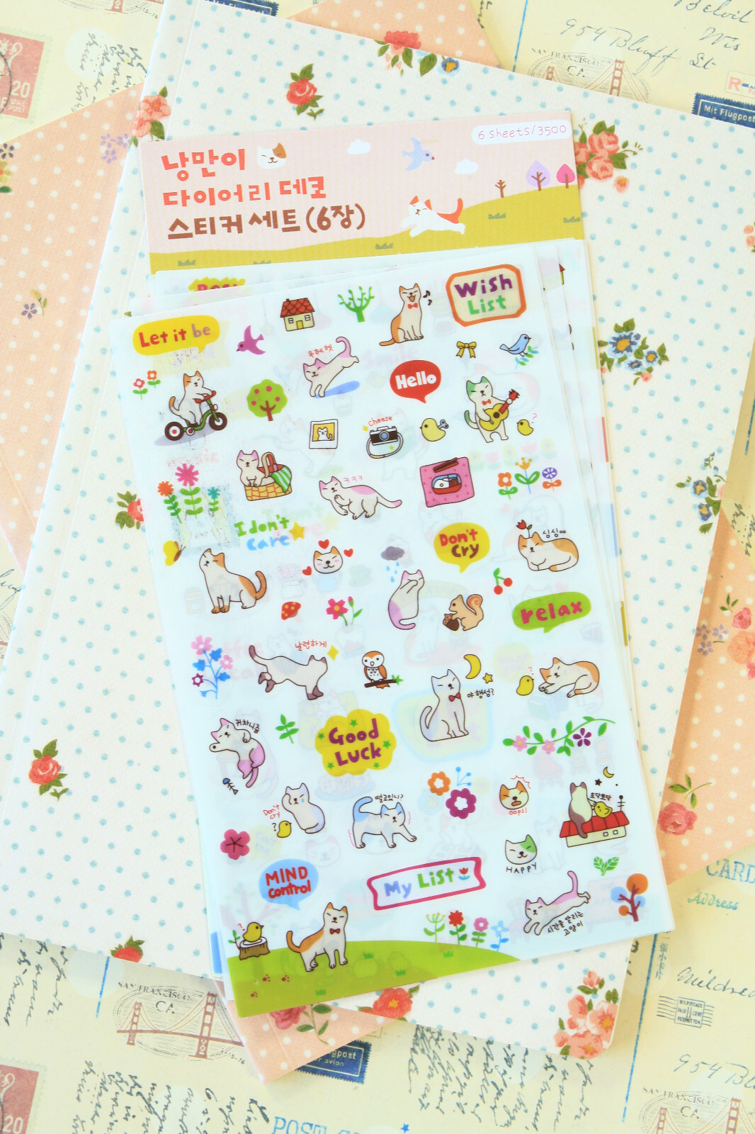SSBA Cute Cats Cartoon Stickers 6pc kitty cat planner scrapbook journal sticker